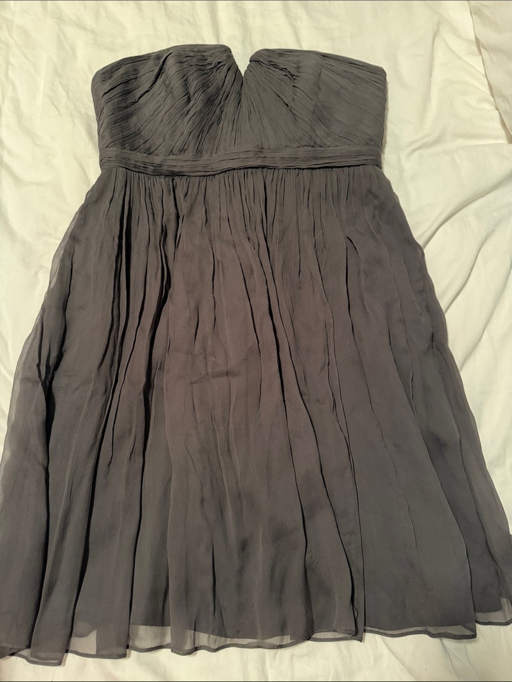J. Crew Strapless Grey Chiffon Pleated Cocktail Dress